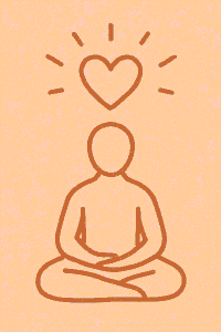 „Stilisierter Mensch in Meditationshaltung mit Herz über dem Kopf – Symbol für Mitgefühl“